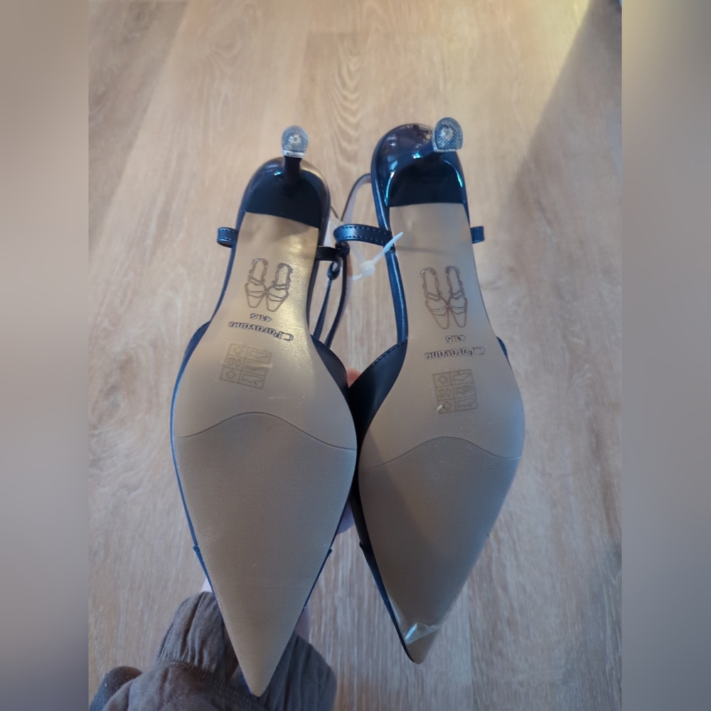 C. Paravano Cap Toe Sling Back Helen Kitten Heel 9.5, 10.5 Navy Shoes NWOB - Picture 12 of 16